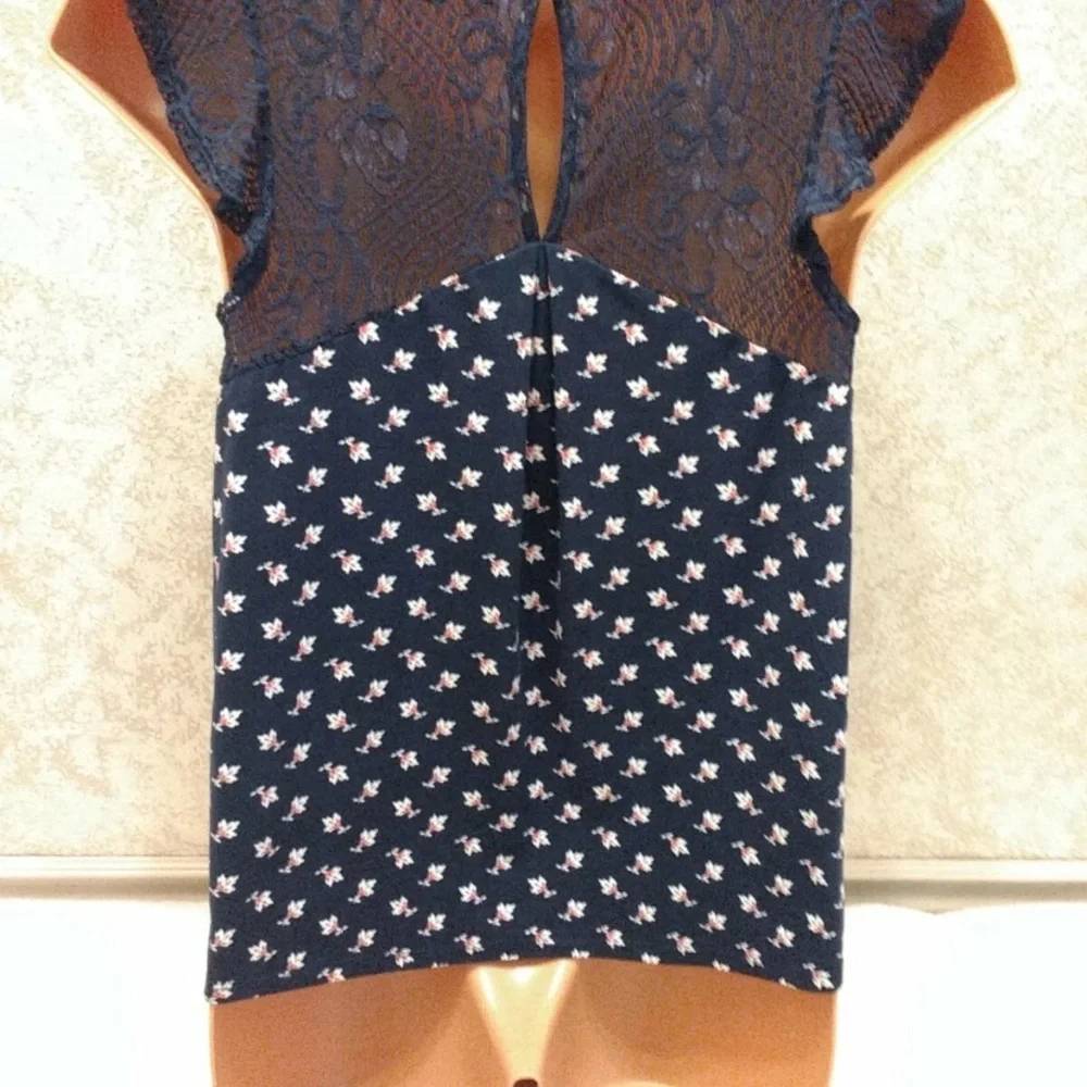 Heart Soul Navy Blouse with Lace Sleeves